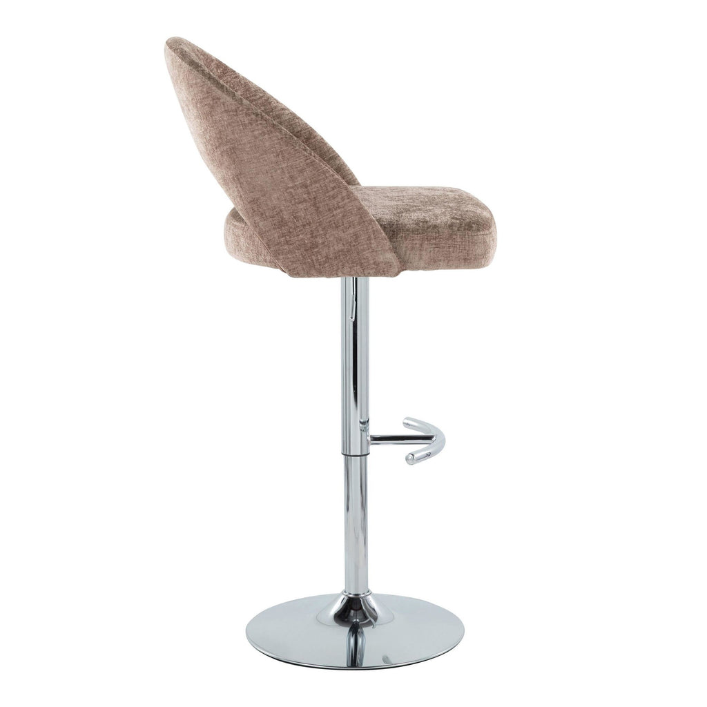 Renee Adjustable Barstool - Set of 2 - Chrome, Brown Fabric