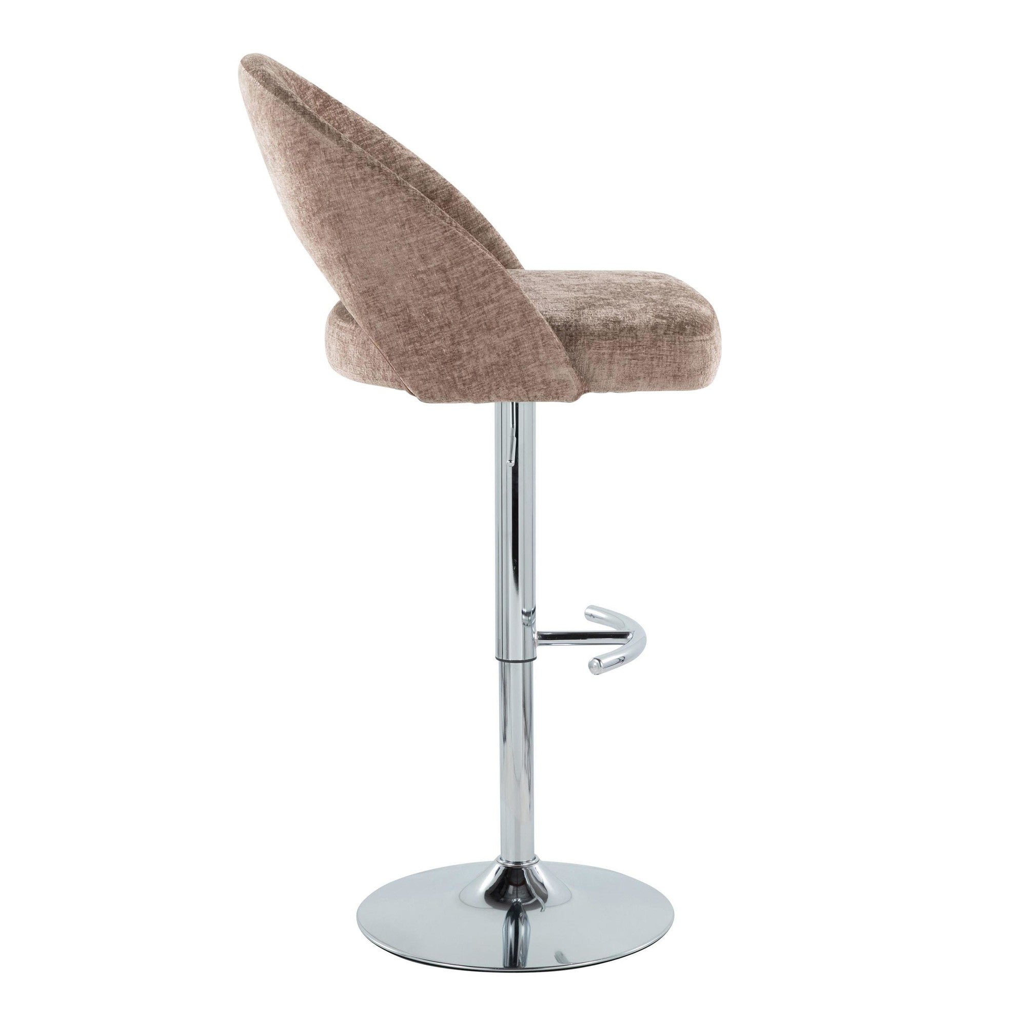 Renee Adjustable Barstool - Set of 2 - Chrome, Brown Fabric