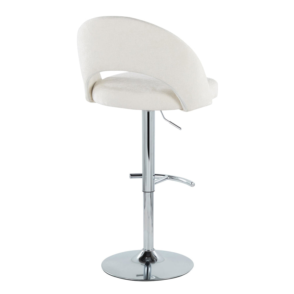 Renee Upholstered Adjustable Barstool - Set of 2 - Chrome, Cream Fabric