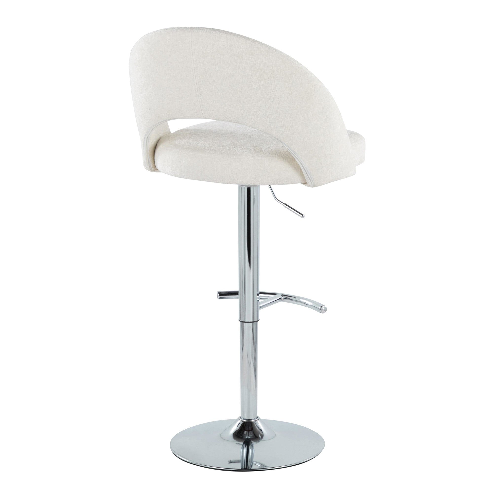 Renee Upholstered Adjustable Barstool - Set of 2 - Chrome, Cream Fabric