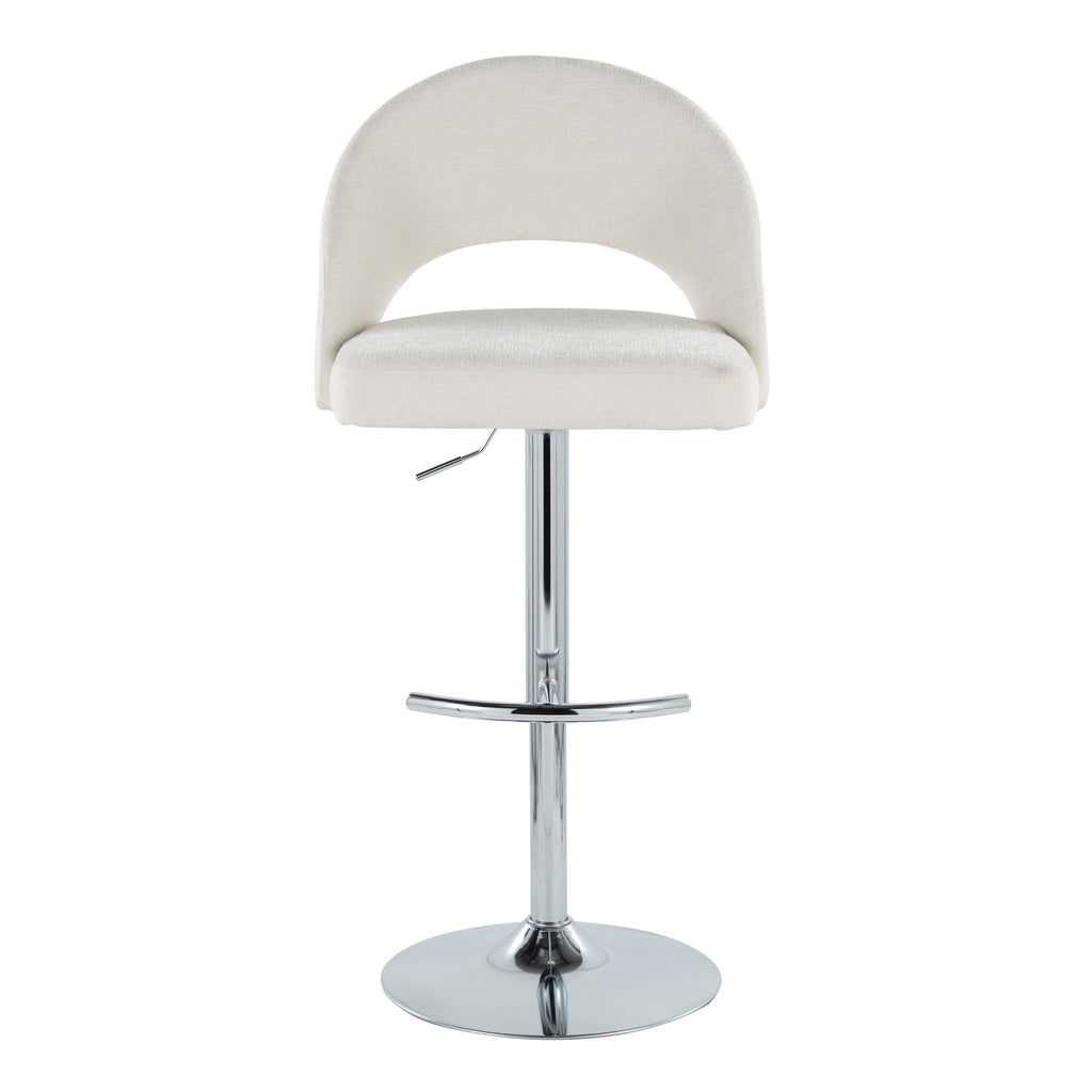Renee Upholstered Adjustable Barstool - Set of 2 - Chrome, Cream Fabric