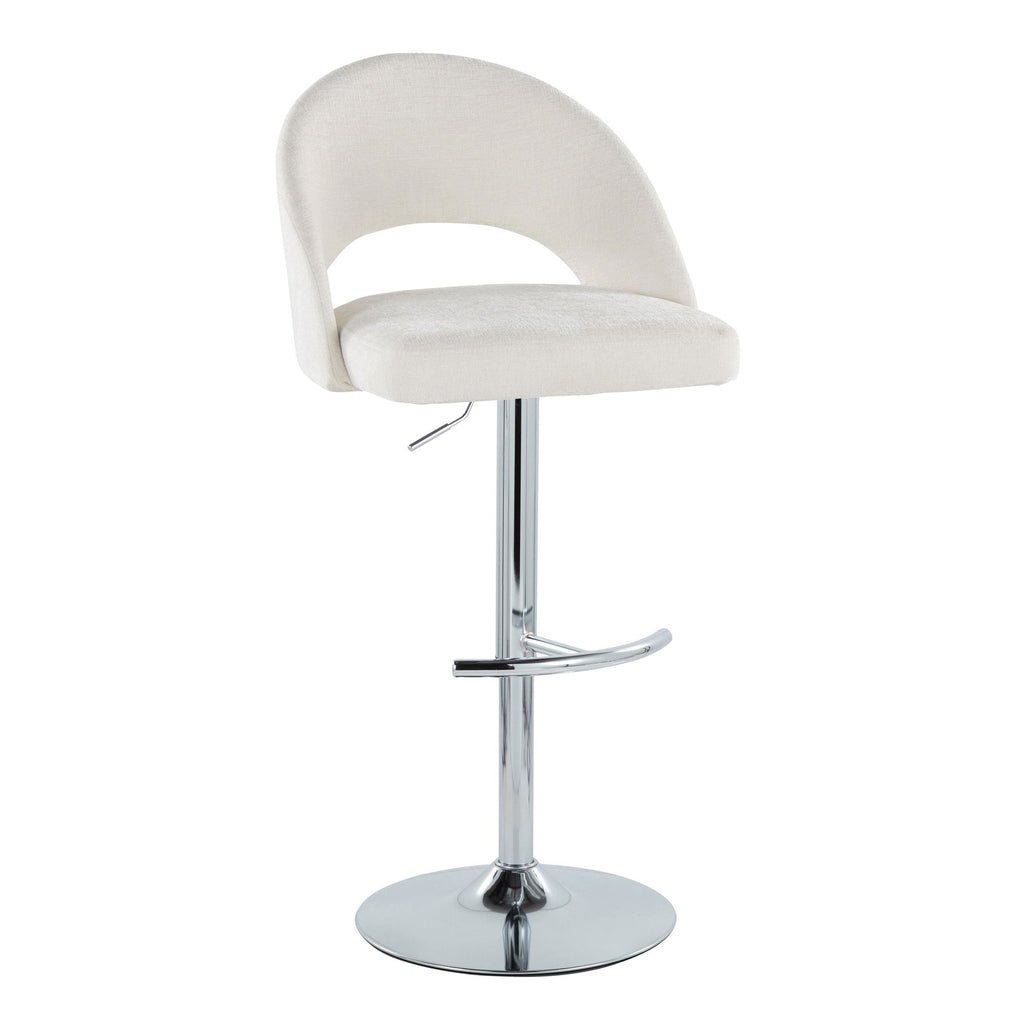 Renee Upholstered Adjustable Barstool - Set of 2 - Chrome, Cream Fabric