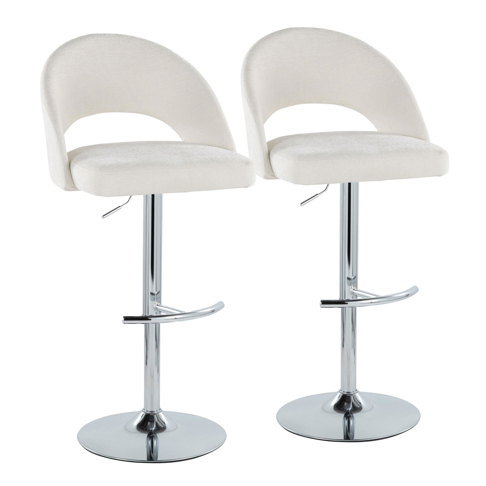 Renee Upholstered Adjustable Barstool - Set of 2 - Chrome, Cream Fabric