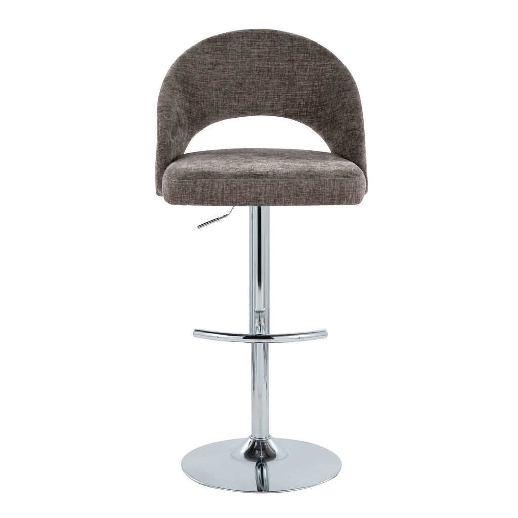 Renee Adjustable Barstool - Set of 2 - Chrome, Dark Grey Fabric