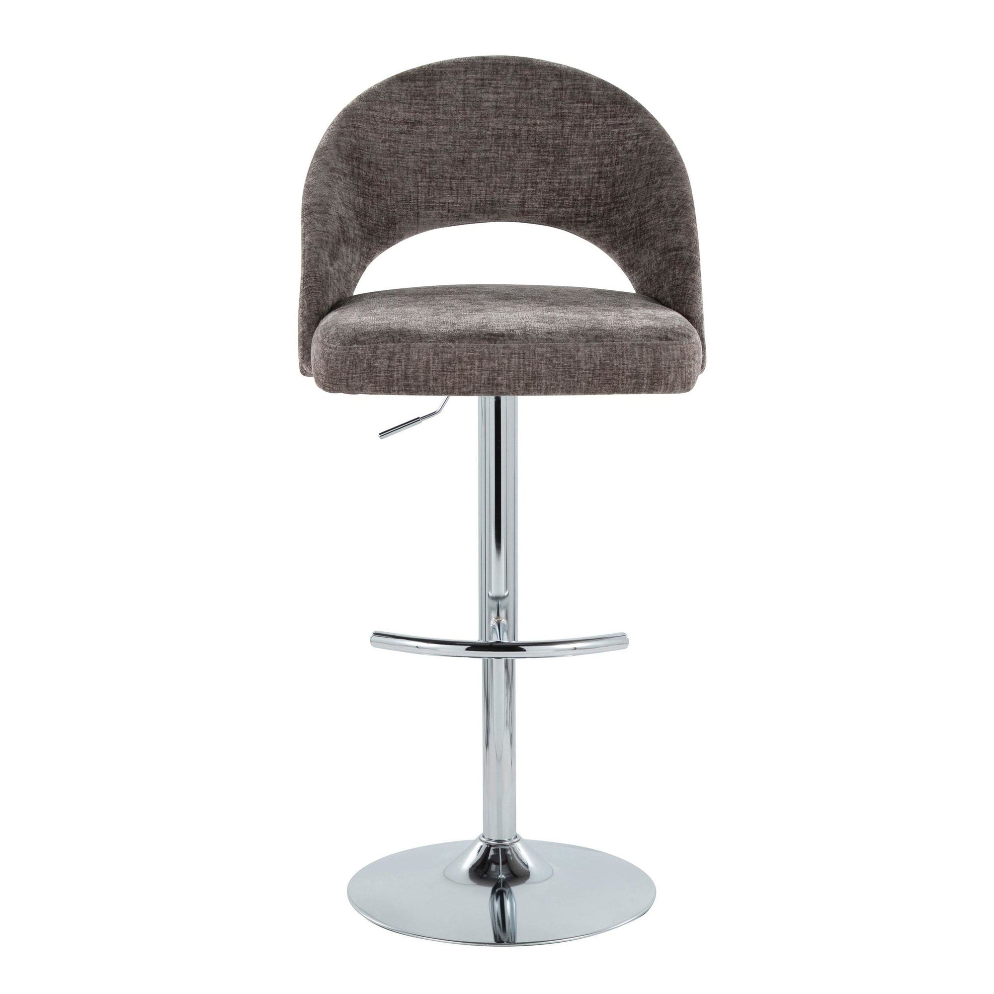 Renee Adjustable Barstool - Set of 2 - Chrome, Dark Grey Fabric
