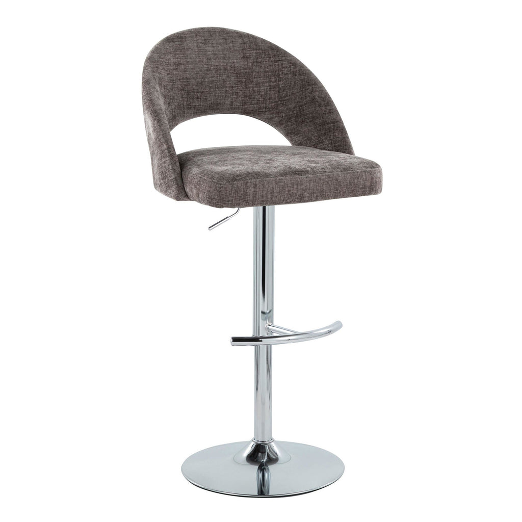 Renee Adjustable Barstool - Set of 2 - Chrome, Dark Grey Fabric