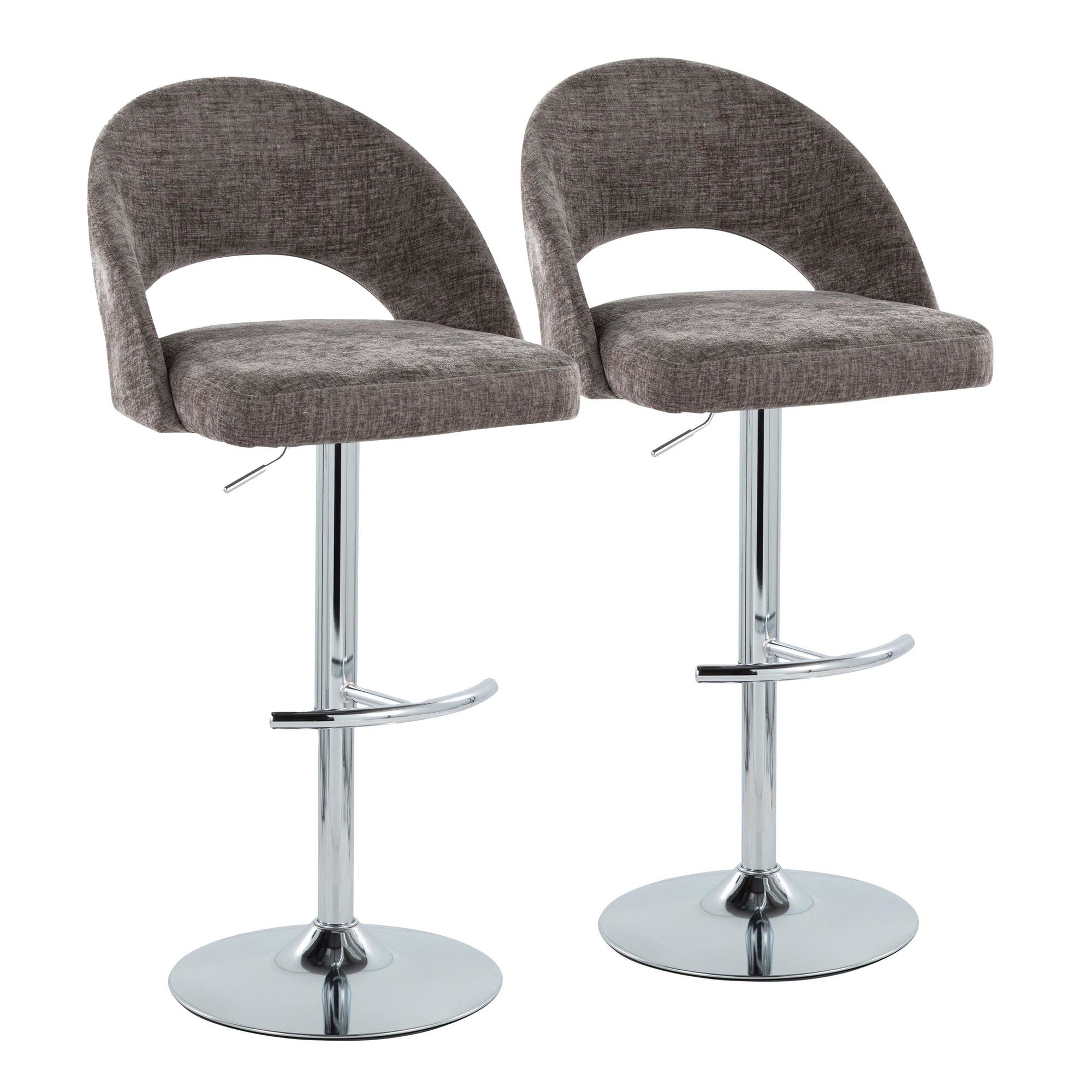 Renee Adjustable Barstool - Set of 2 - Chrome, Dark Grey Fabric