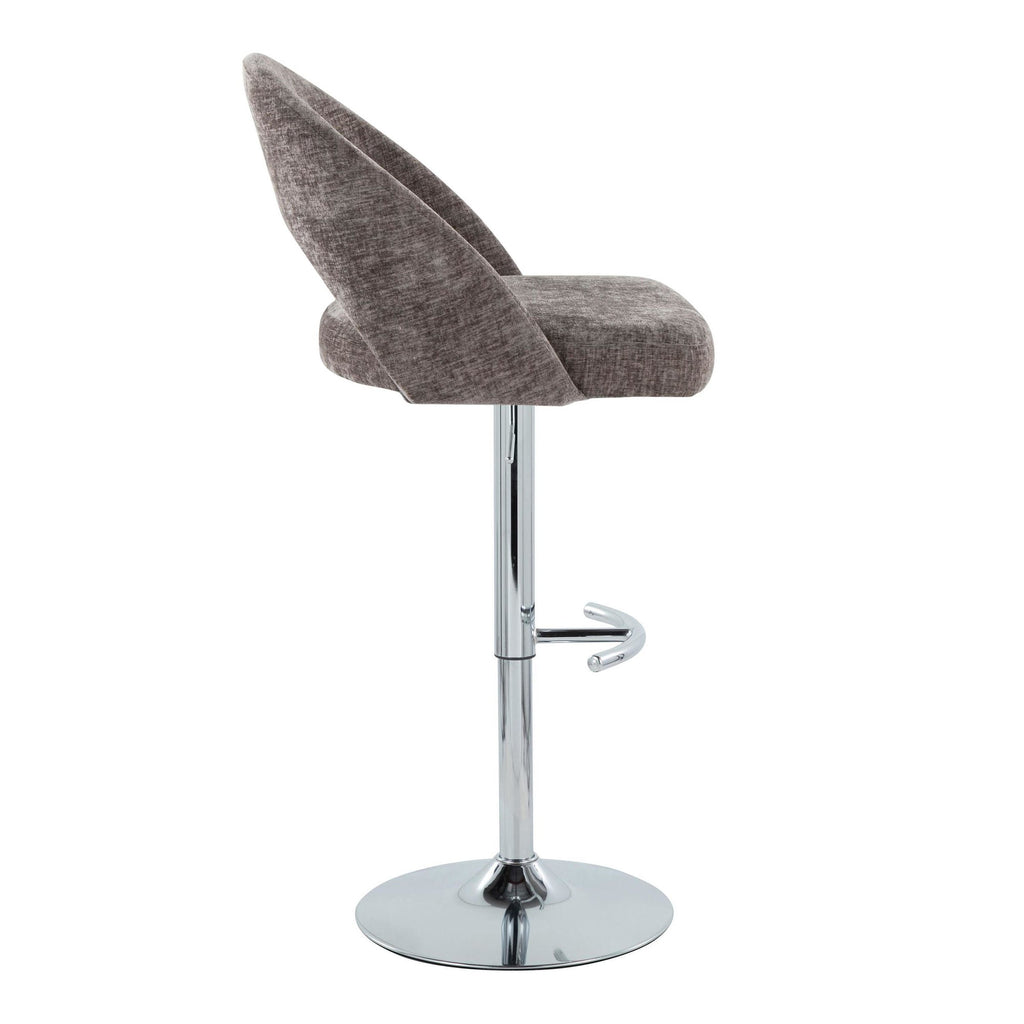 Renee Adjustable Barstool - Set of 2 - Chrome, Dark Grey Fabric