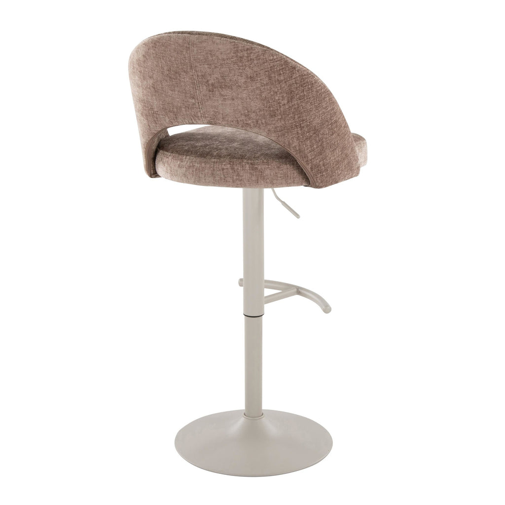 Renee Adjustable Barstool - Set of 2 - Pearl Grey Metal, Brown Fabric