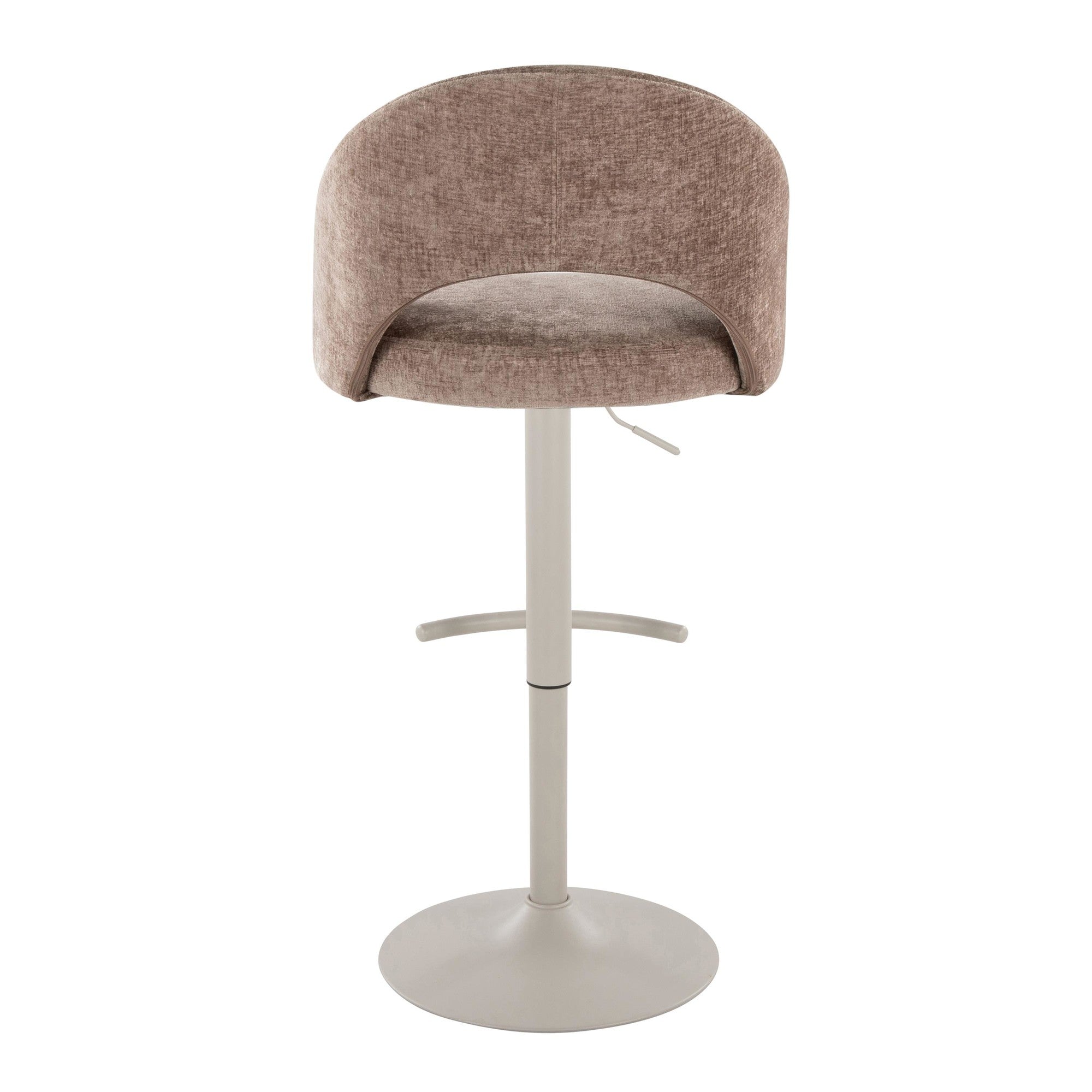 Renee Adjustable Barstool - Set of 2 - Pearl Grey Metal, Brown Fabric