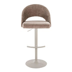 Renee Adjustable Barstool - Set of 2 - Pearl Grey Metal, Brown Fabric