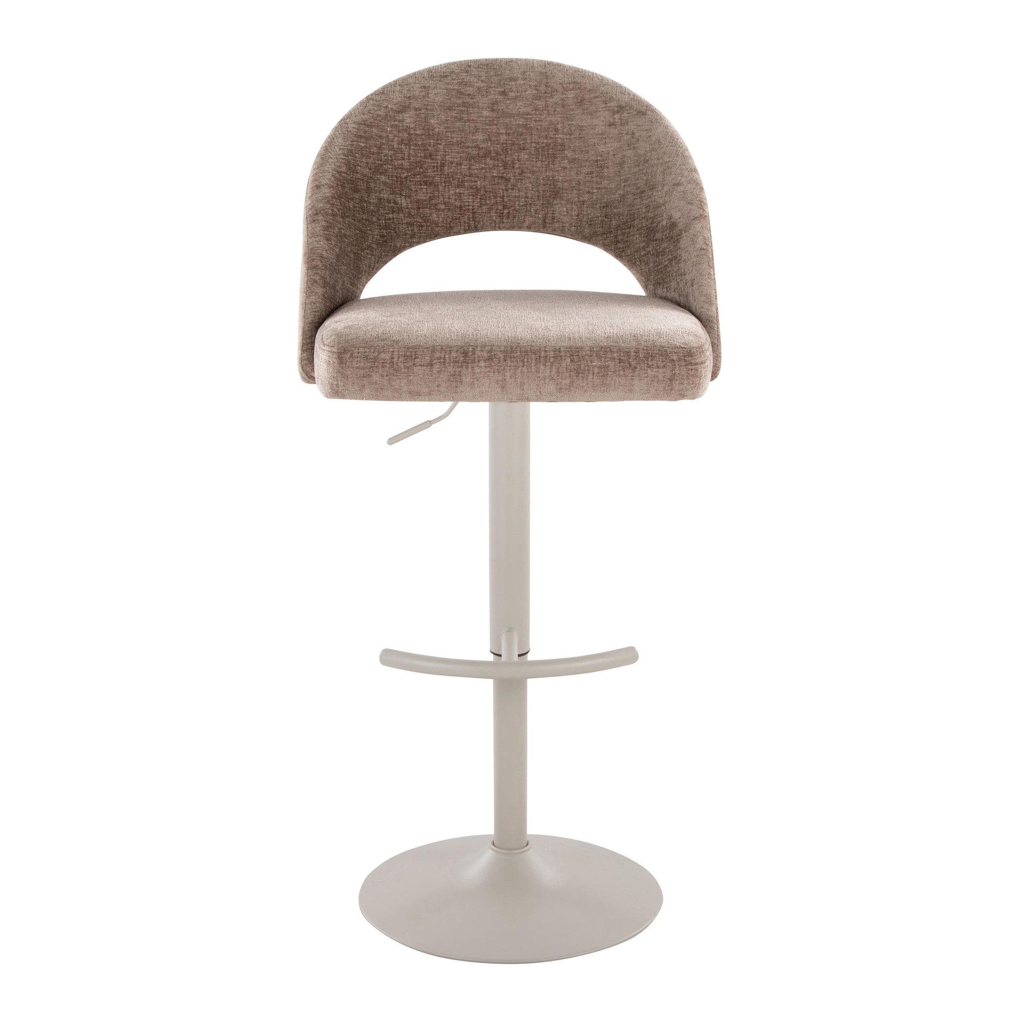 Renee Adjustable Barstool - Set of 2 - Pearl Grey Metal, Brown Fabric
