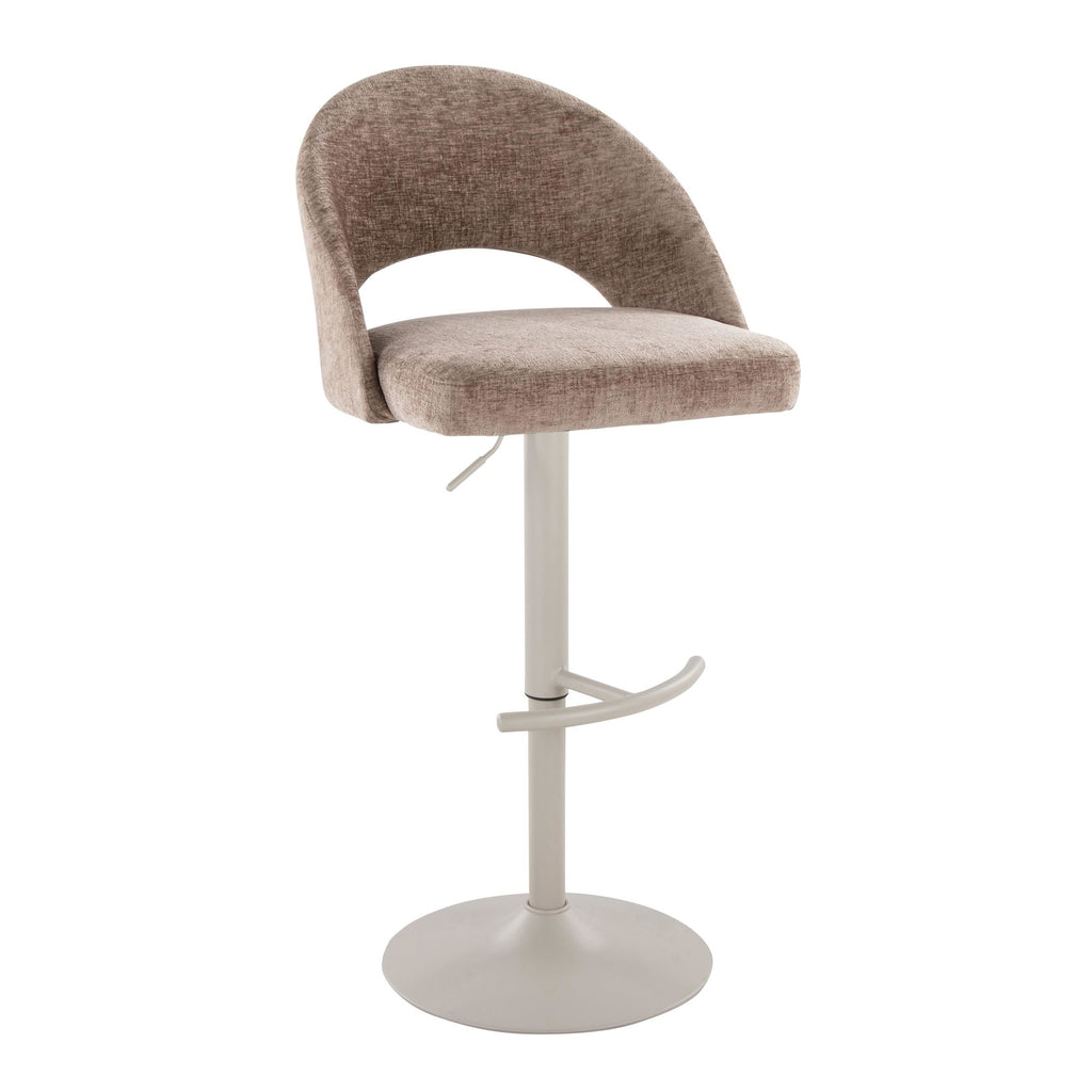 Renee Adjustable Barstool - Set of 2 - Pearl Grey Metal, Brown Fabric