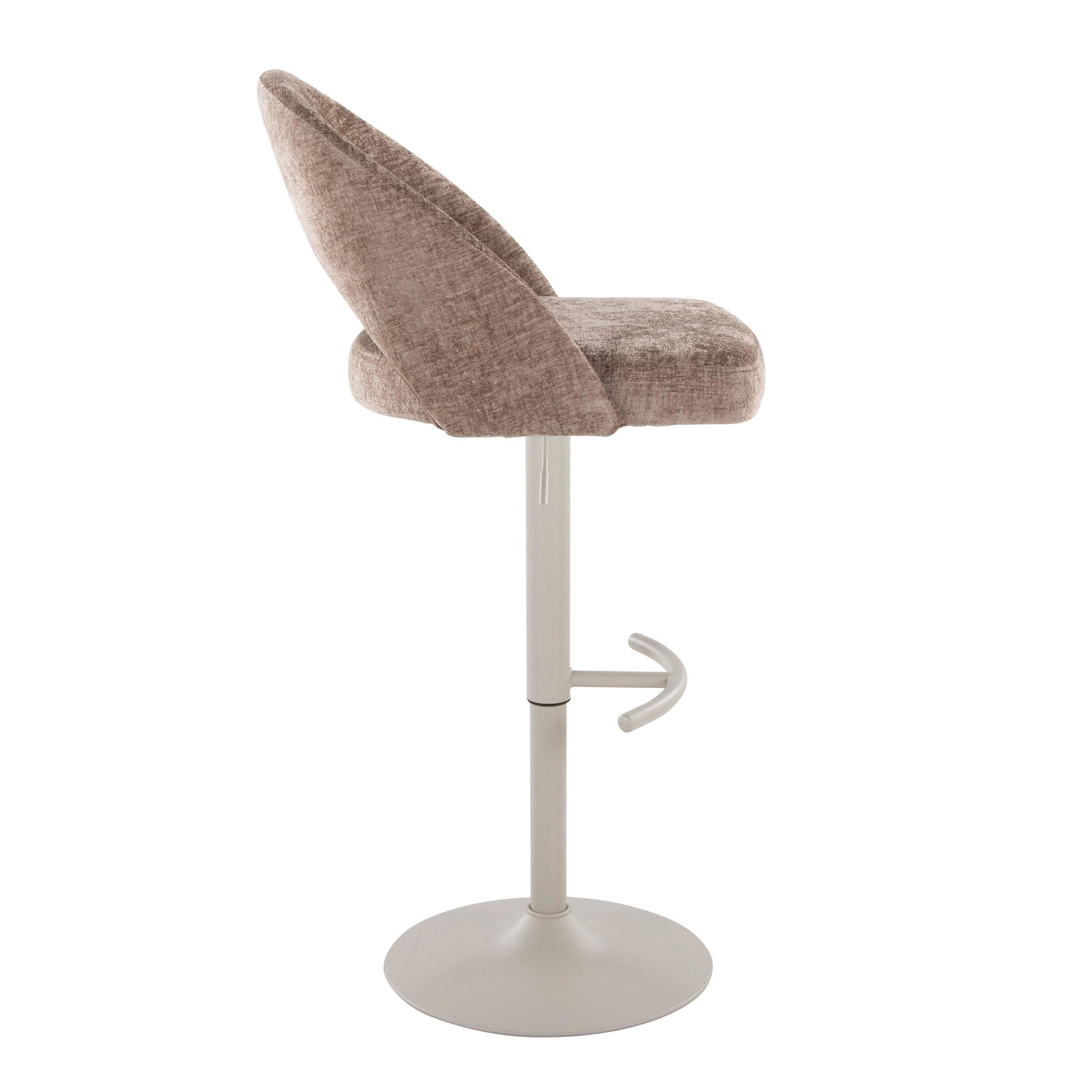 Renee Adjustable Barstool - Set of 2 - Pearl Grey Metal, Brown Fabric