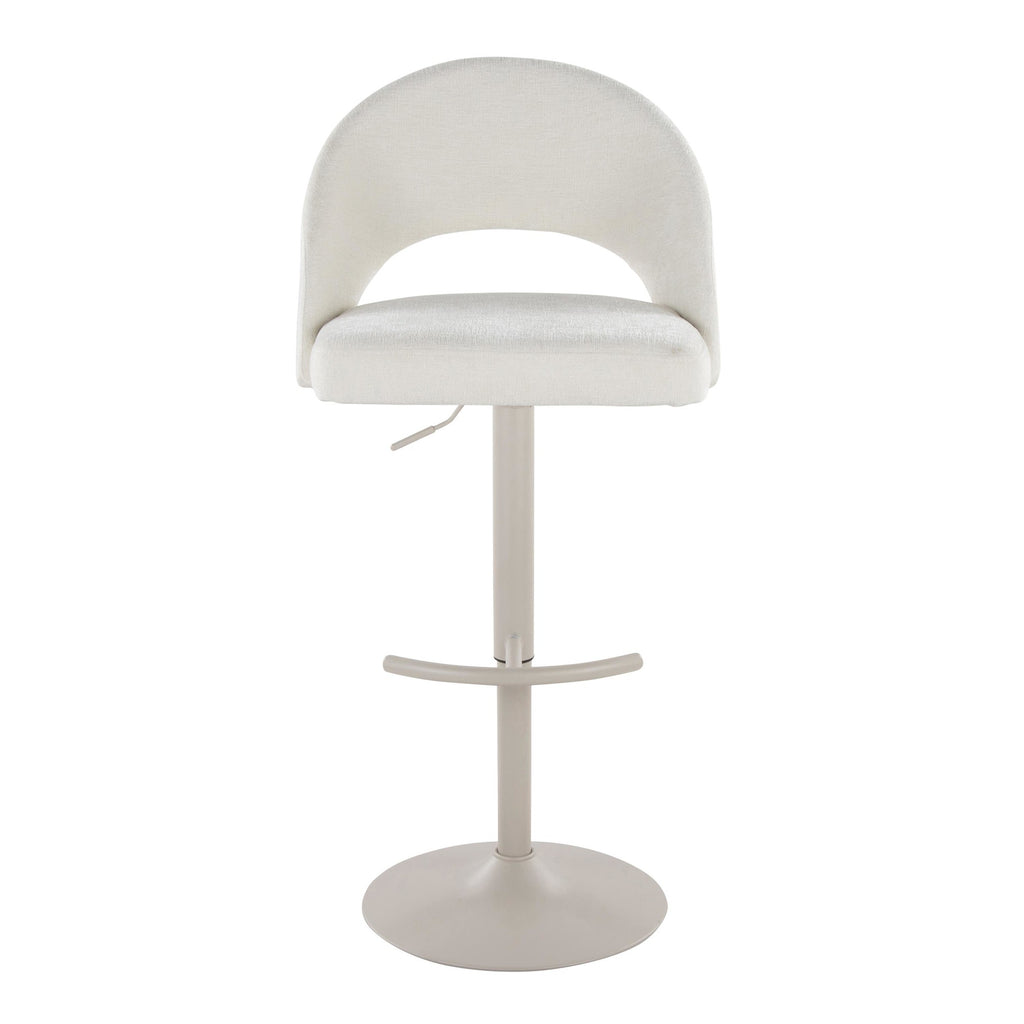 Renee Adjustable Barstool - Set of 2 - Pearl Grey Metal, Cream Fabric