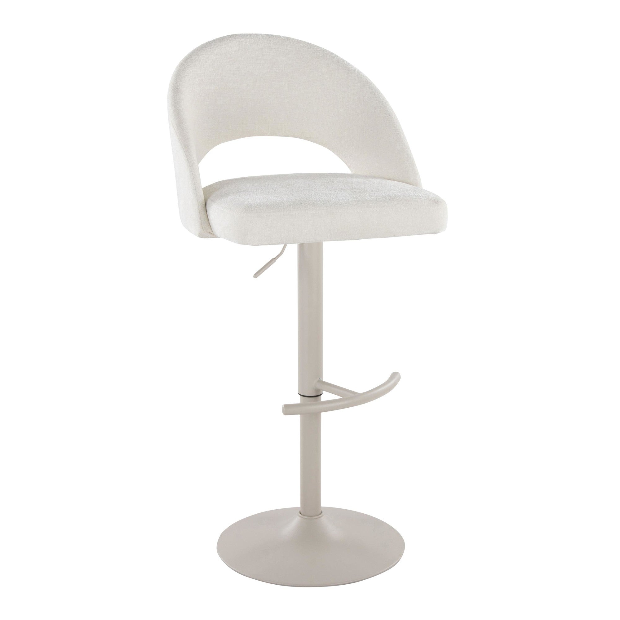 Renee Adjustable Barstool - Set of 2 - Pearl Grey Metal, Cream Fabric