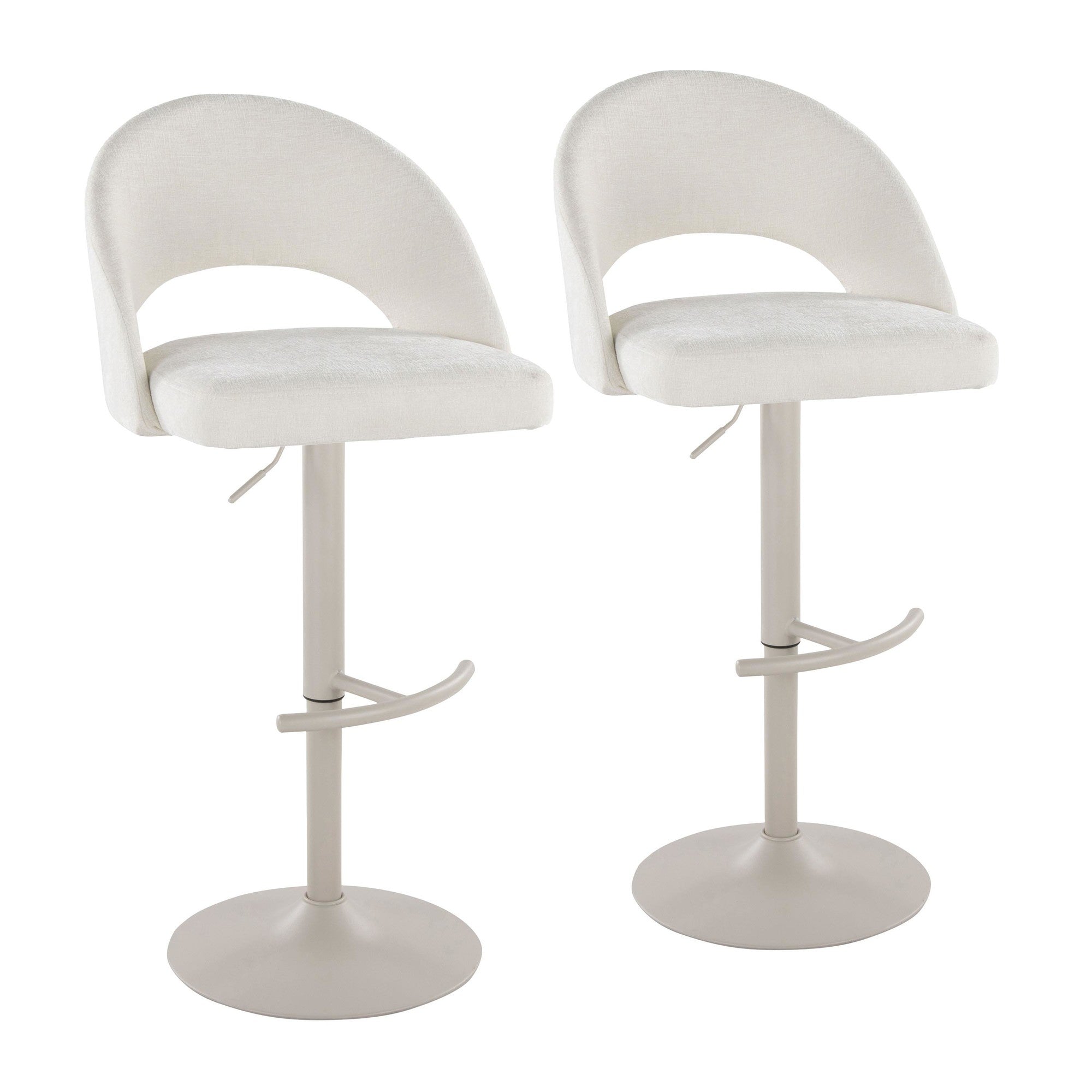 Renee Adjustable Barstool - Set of 2 - Pearl Grey Metal, Cream Fabric