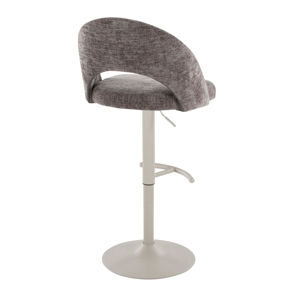 Renee Adjustable Barstool - Set of 2 - Pearl Grey Metal, Dark Grey Fabric
