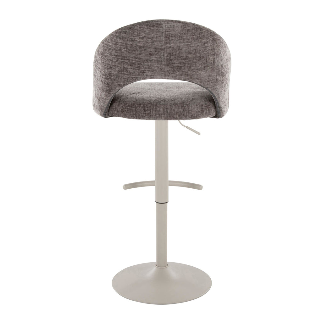 Renee Adjustable Barstool - Set of 2 - Pearl Grey Metal, Dark Grey Fabric