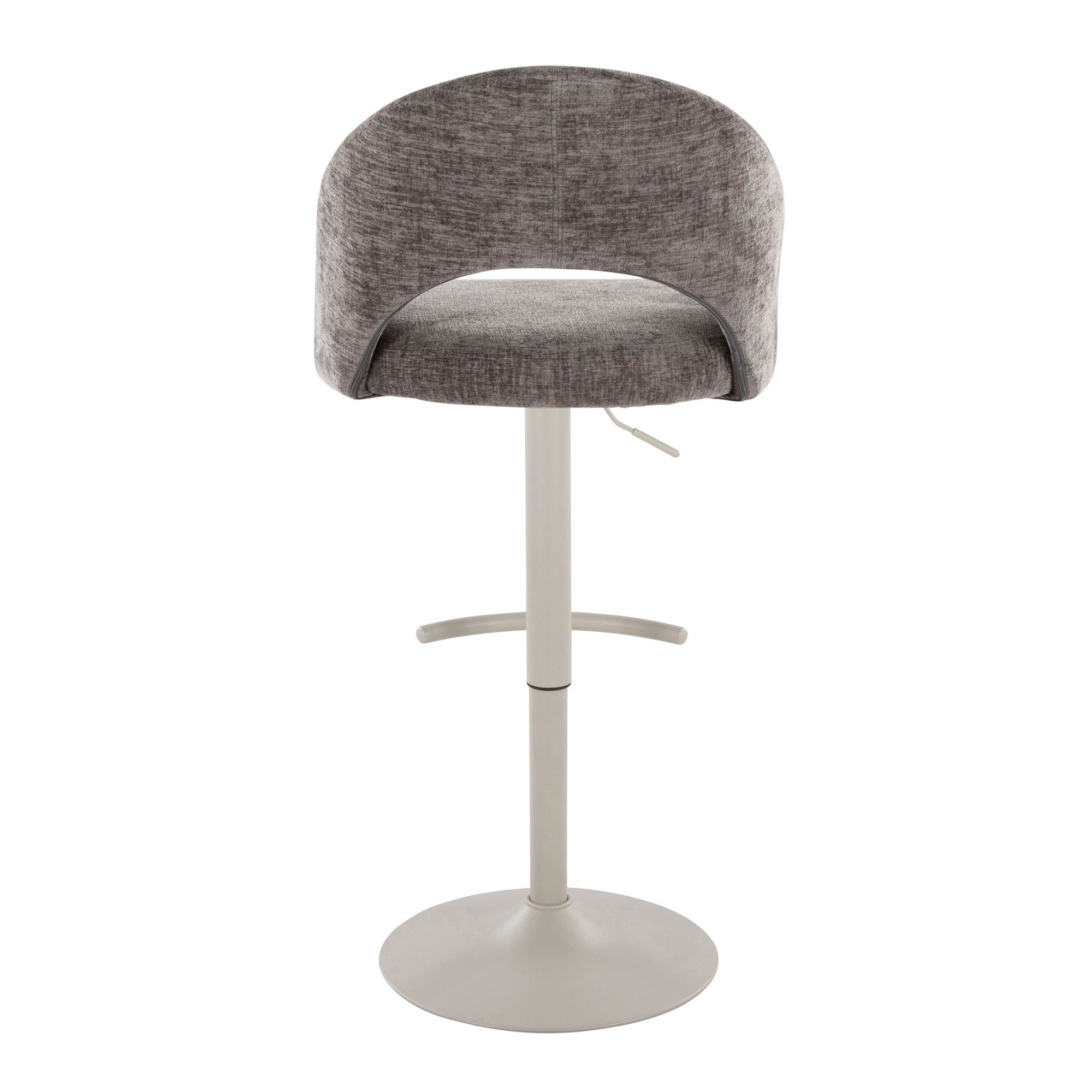 Renee Adjustable Barstool - Set of 2 - Pearl Grey Metal, Dark Grey Fabric