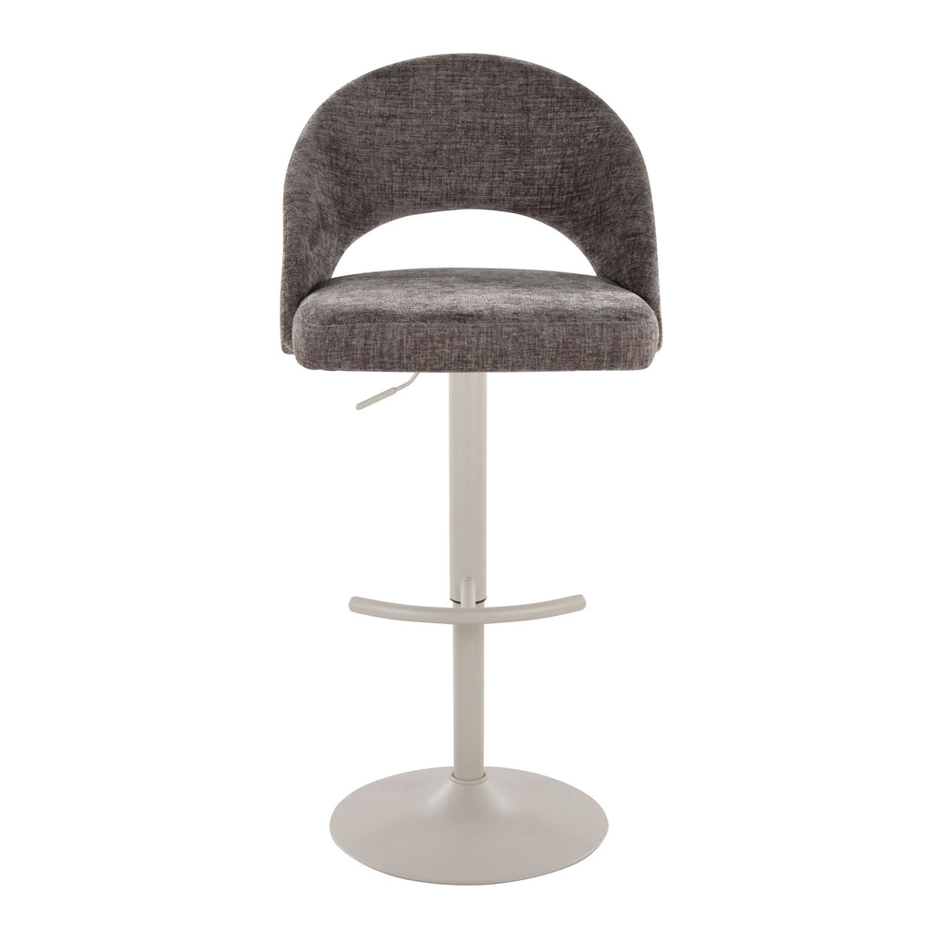 Renee Adjustable Barstool - Set of 2 - Pearl Grey Metal, Dark Grey Fabric