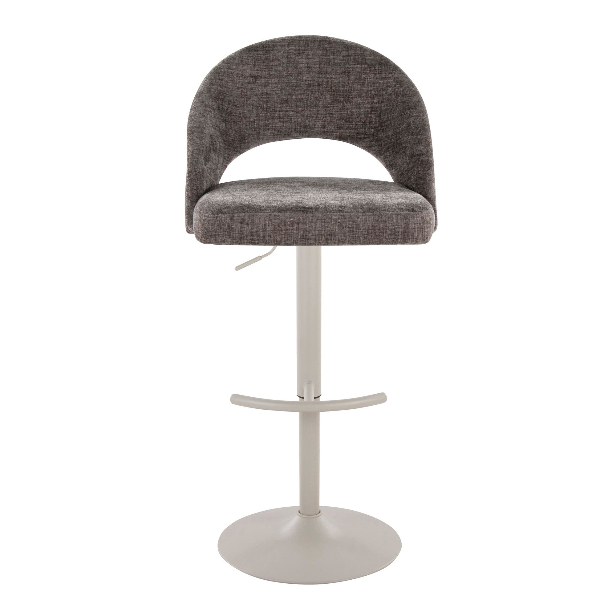 Renee Adjustable Barstool - Set of 2 - Pearl Grey Metal, Dark Grey Fabric