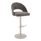 Renee Adjustable Barstool - Set of 2 - Pearl Grey Metal, Dark Grey Fabric