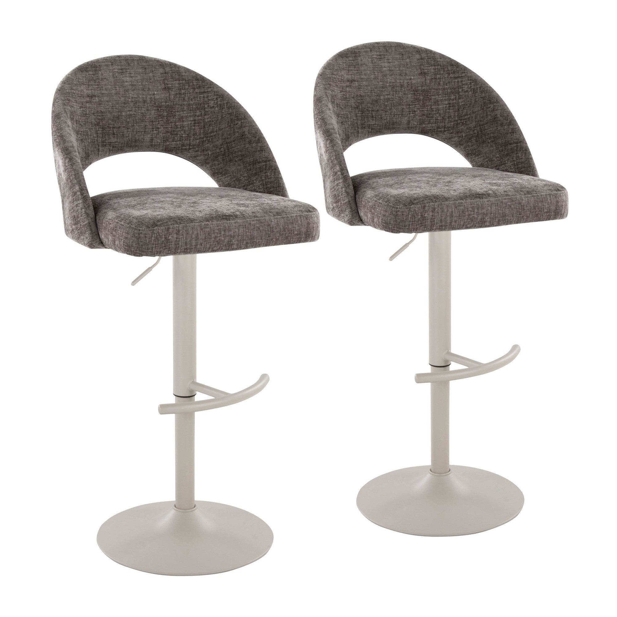 Renee Adjustable Barstool - Set of 2 - Pearl Grey Metal, Dark Grey Fabric