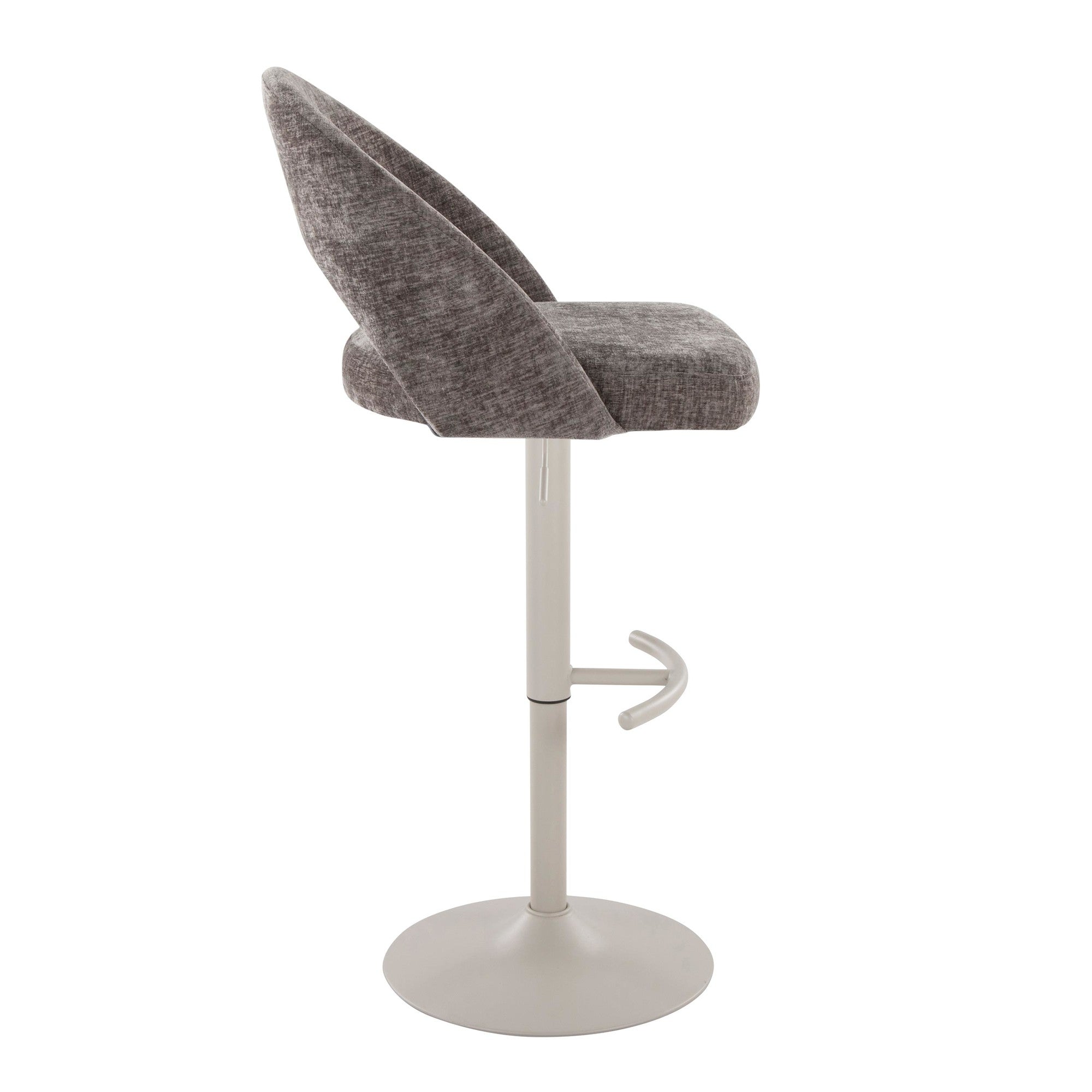 Renee Adjustable Barstool - Set of 2 - Pearl Grey Metal, Dark Grey Fabric