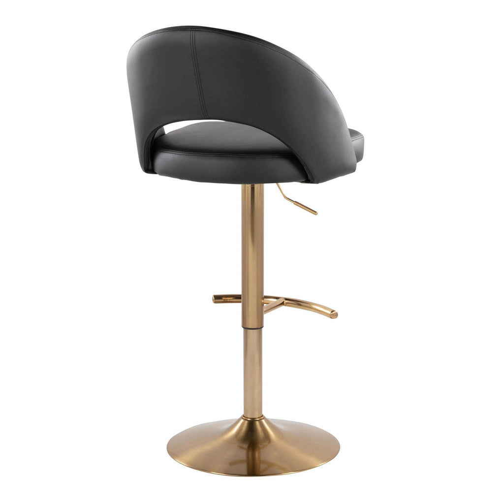 Renee Adjustable Barstool - Set of 2 - Gold Metal, Black PU