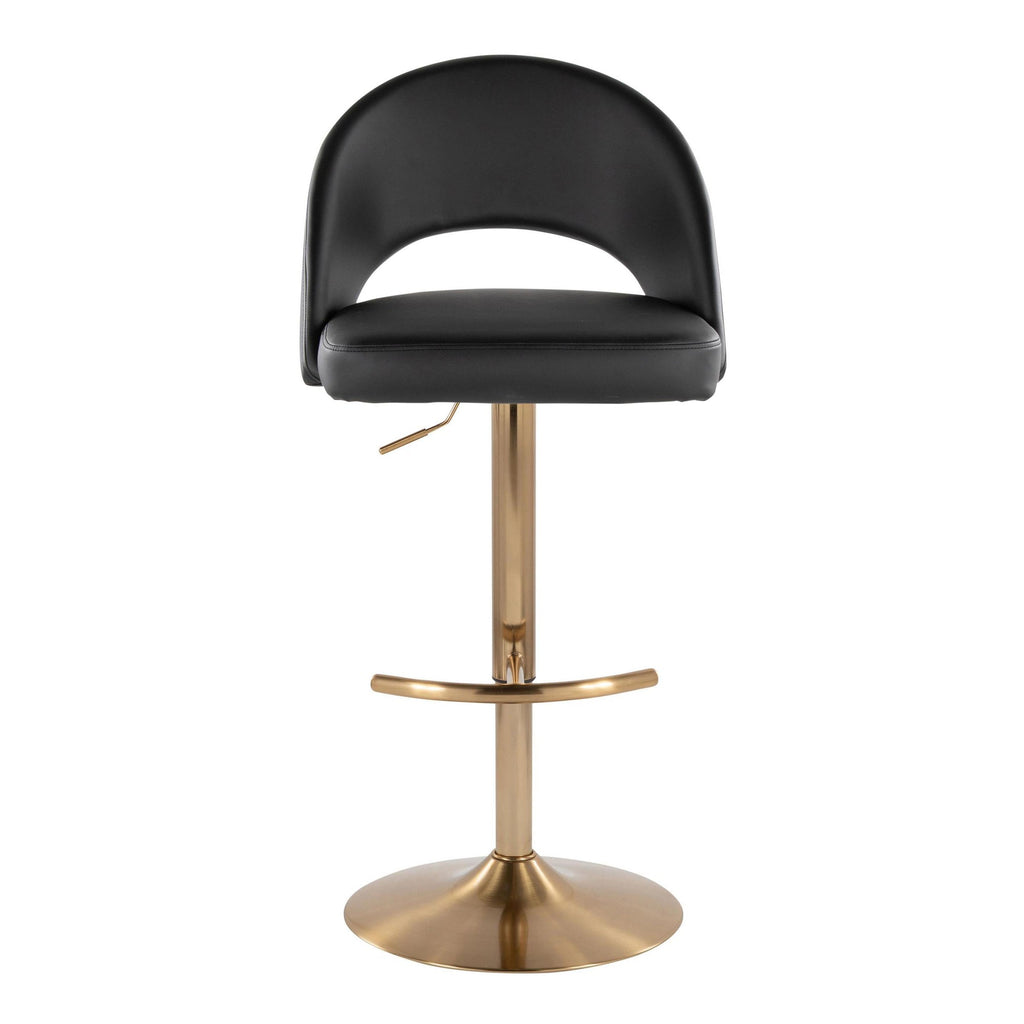 Renee Adjustable Barstool - Set of 2 - Gold Metal, Black PU