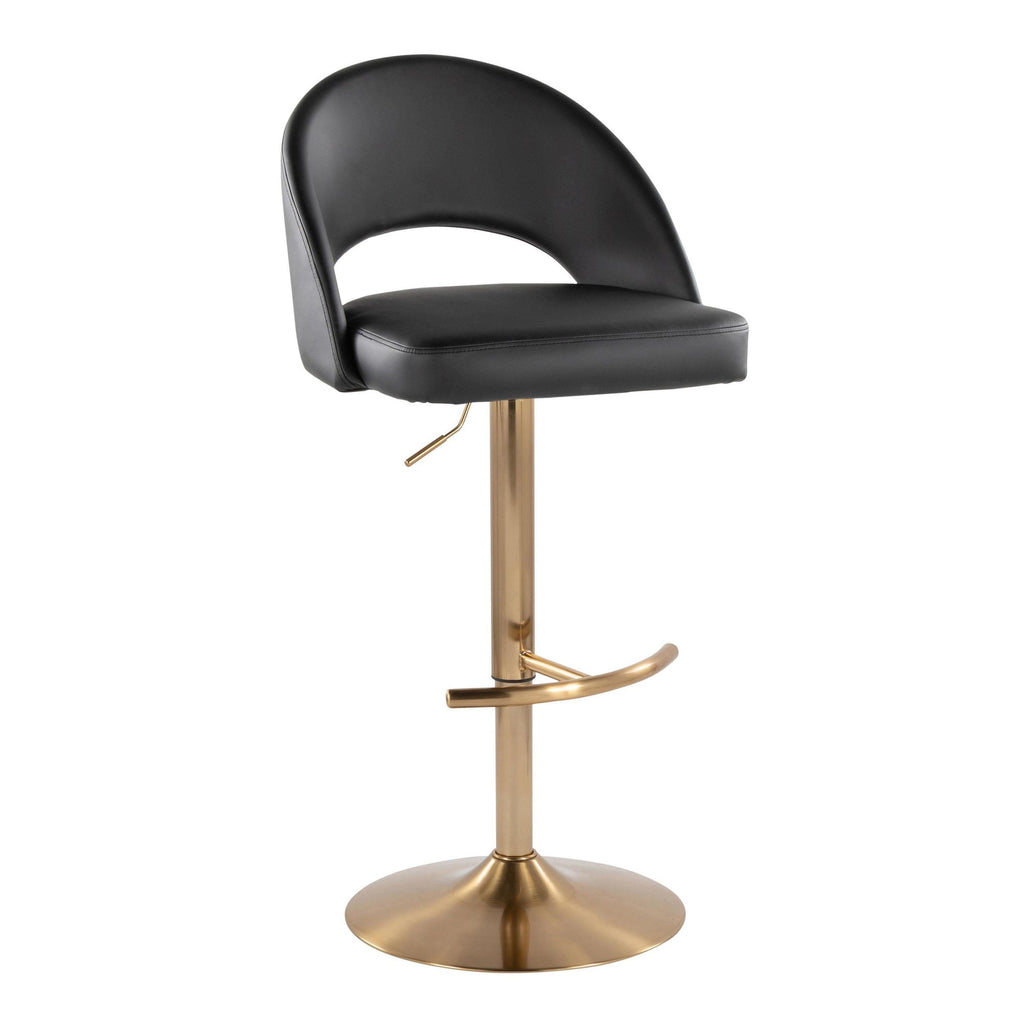 Renee Adjustable Barstool - Set of 2 - Gold Metal, Black PU