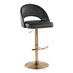Renee Adjustable Barstool - Set of 2 - Gold Metal, Black PU
