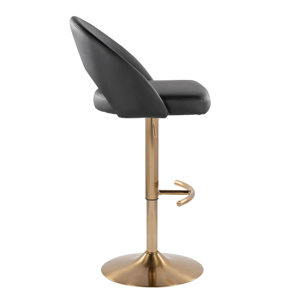 Renee Adjustable Barstool - Set of 2 - Gold Metal, Black PU