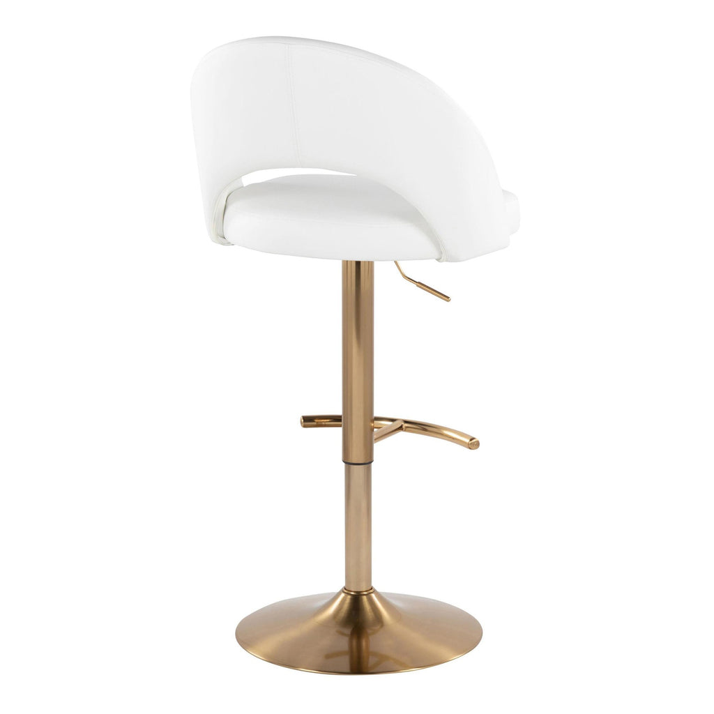 Renee Adjustable Barstool - Set of 2 - Gold Metal, White PU