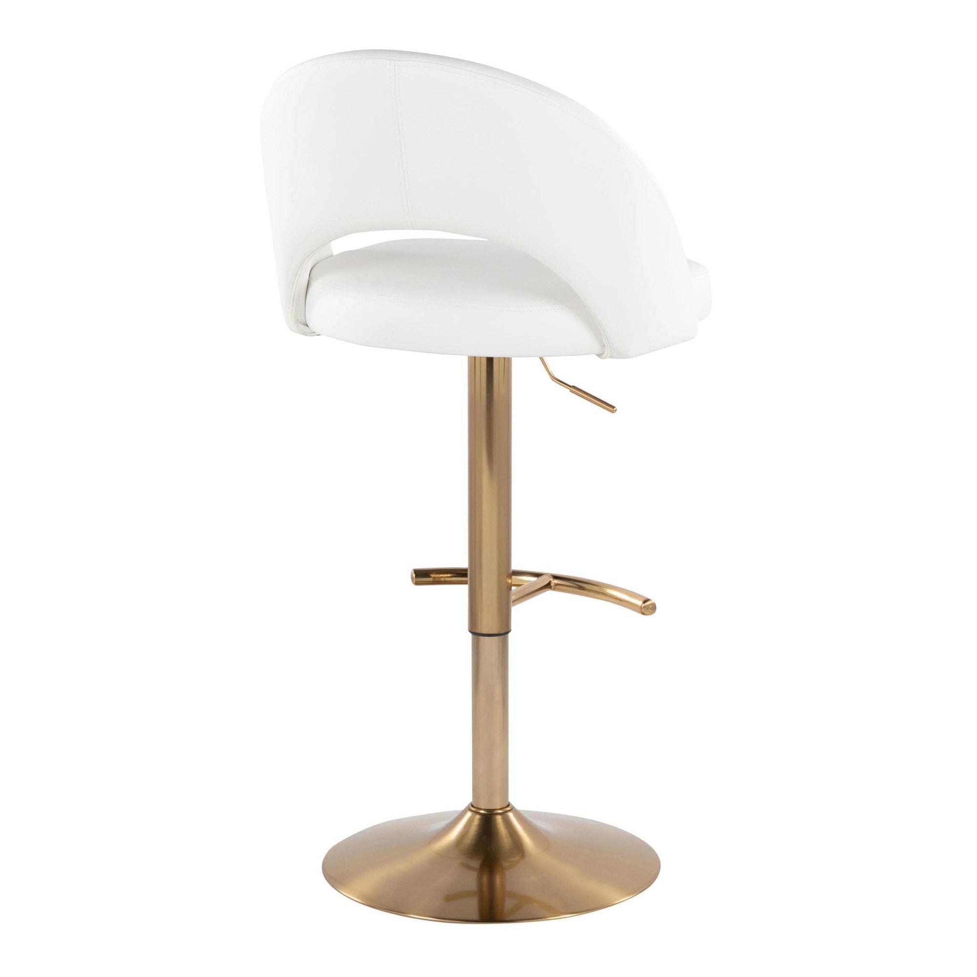 Renee Adjustable Barstool - Set of 2 - Gold Metal, White PU