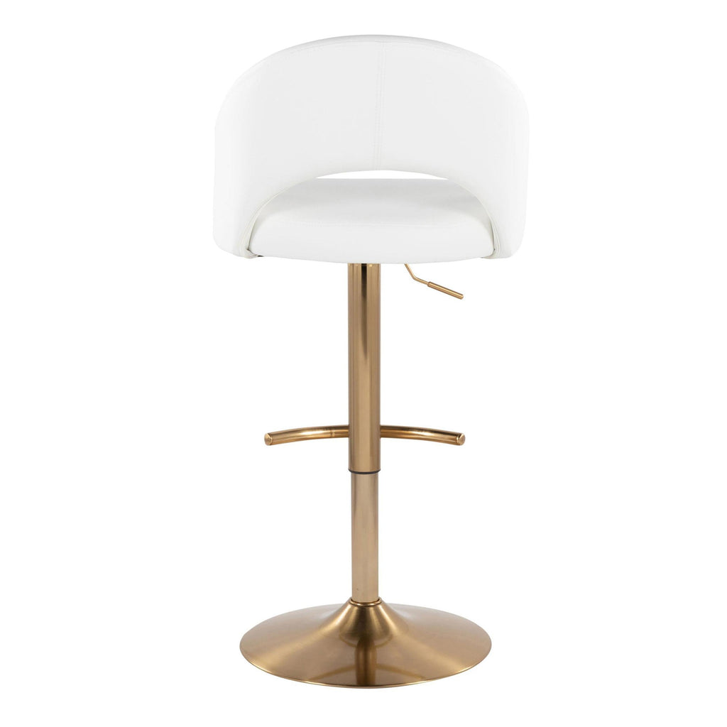 Renee Adjustable Barstool - Set of 2 - Gold Metal, White PU