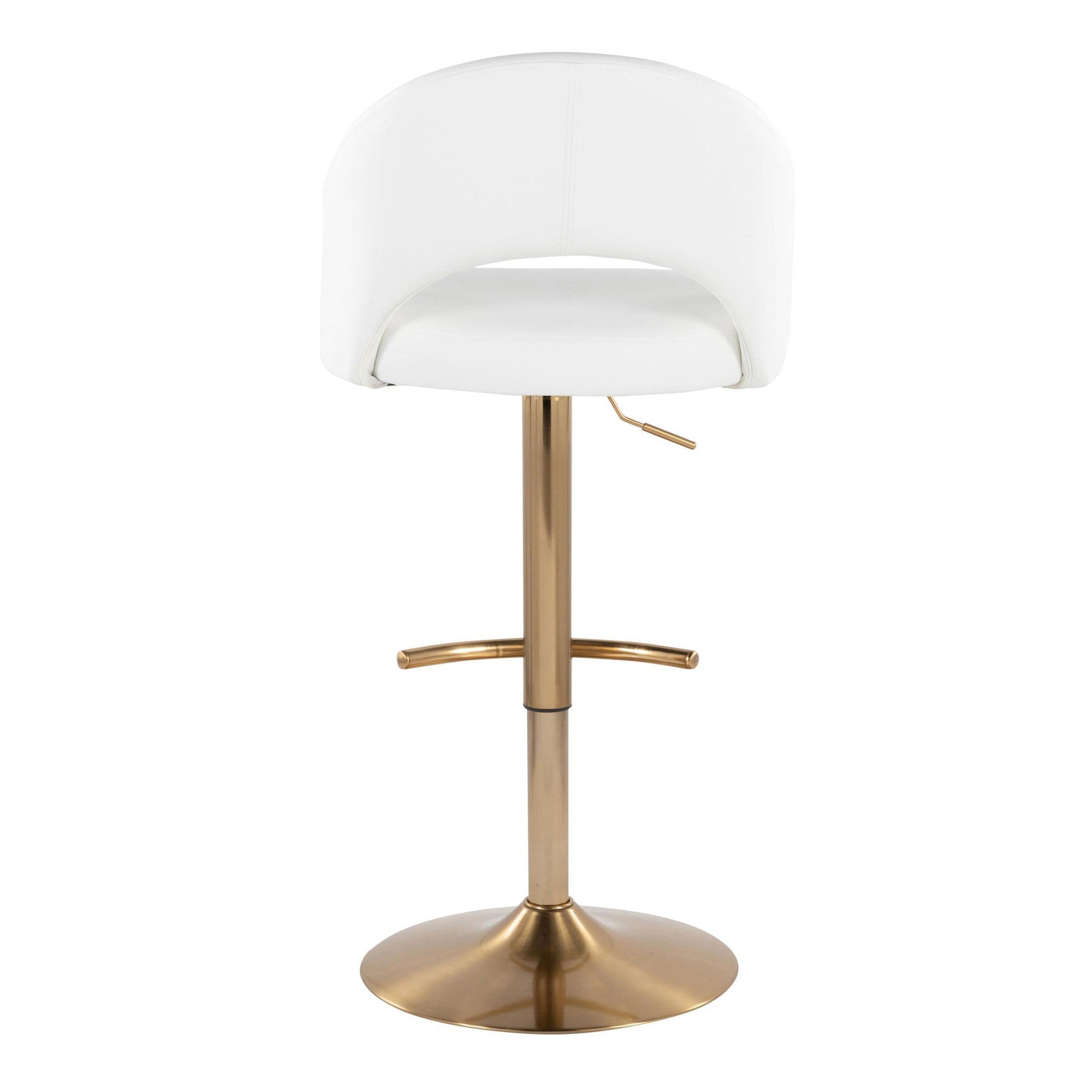 Renee Adjustable Barstool - Set of 2 - Gold Metal, White PU