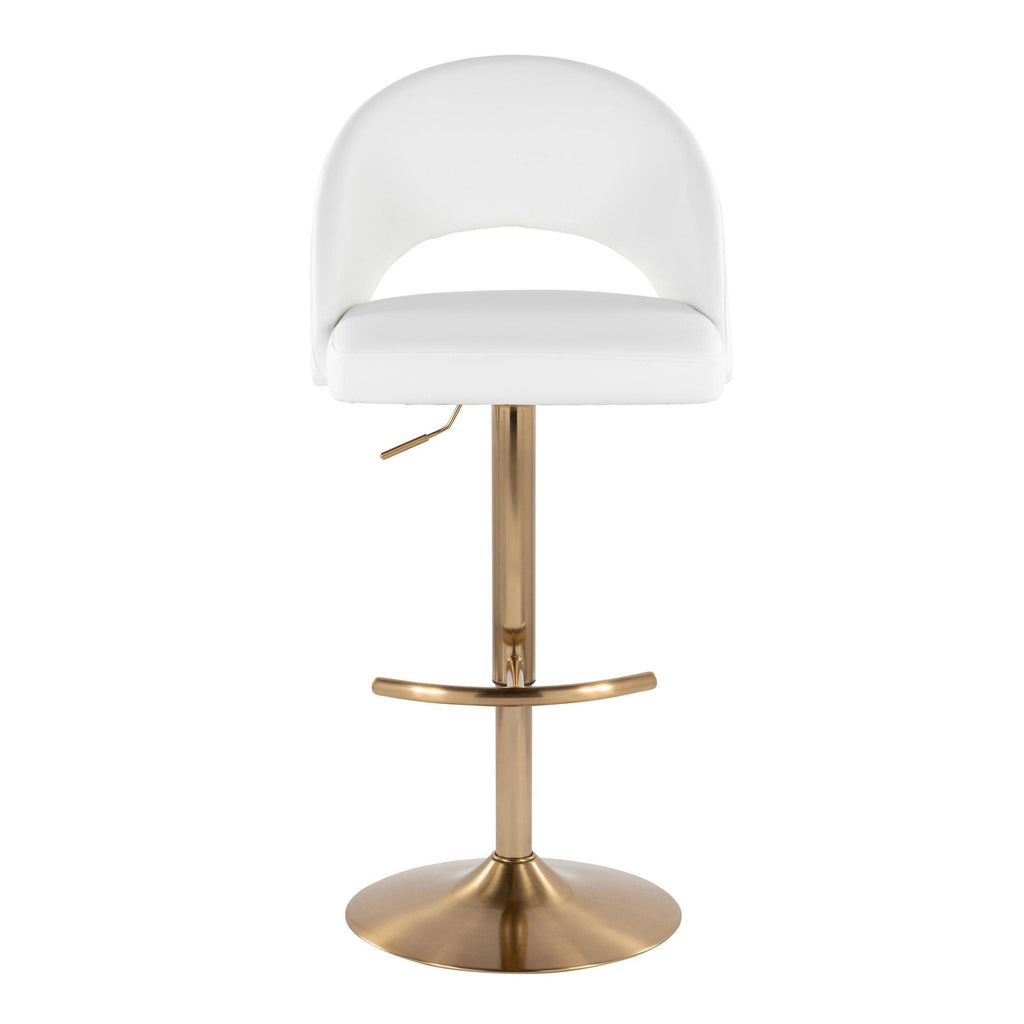 Renee Adjustable Barstool - Set of 2 - Gold Metal, White PU