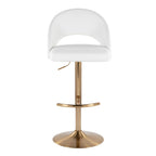 Renee Adjustable Barstool - Set of 2 - Gold Metal, White PU