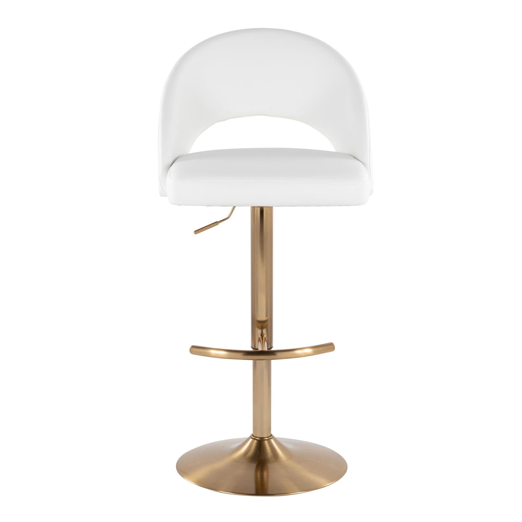 Renee Adjustable Barstool - Set of 2 - Gold Metal, White PU