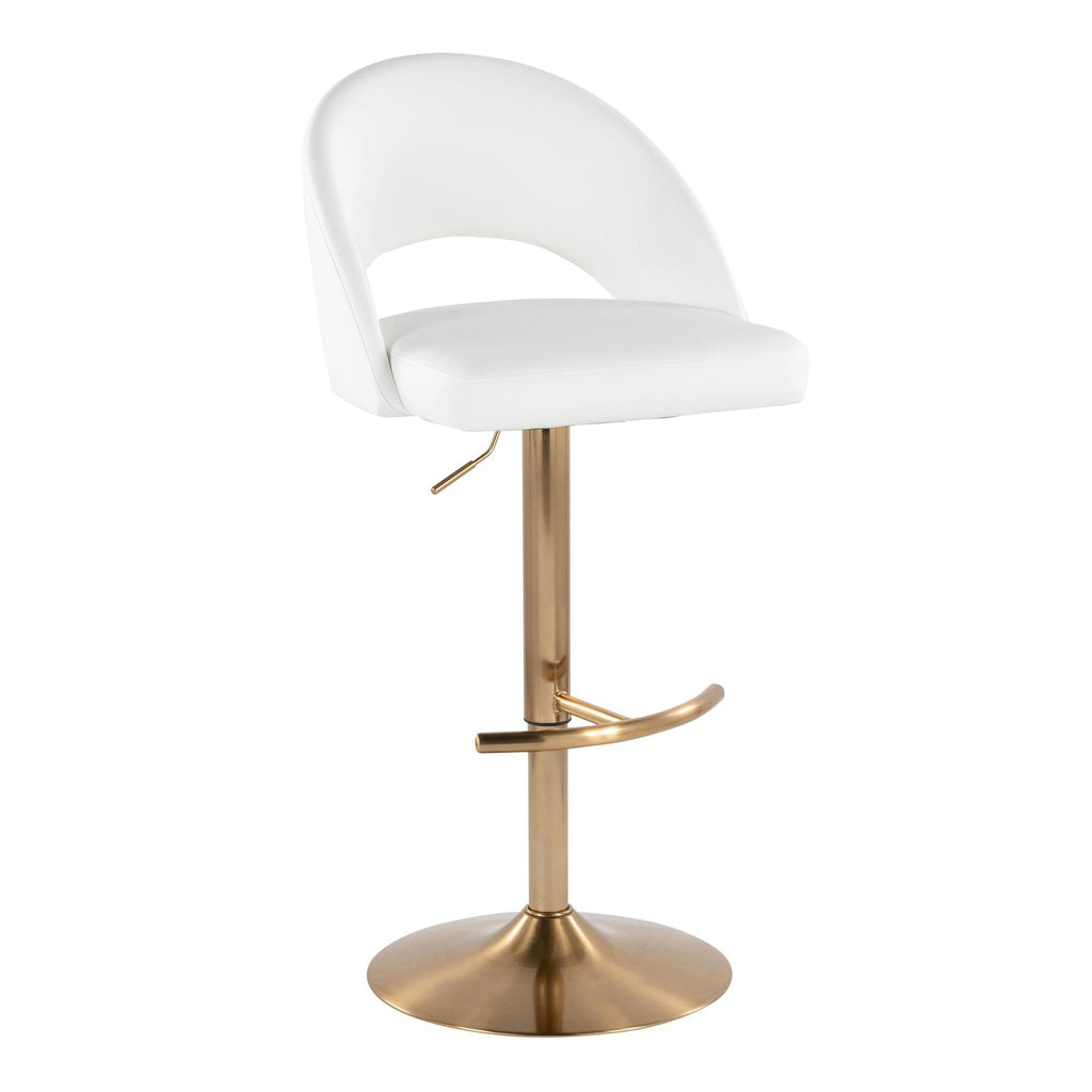 Renee Adjustable Barstool - Set of 2 - Gold Metal, White PU