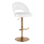 Renee Adjustable Barstool - Set of 2 - Gold Metal, White PU