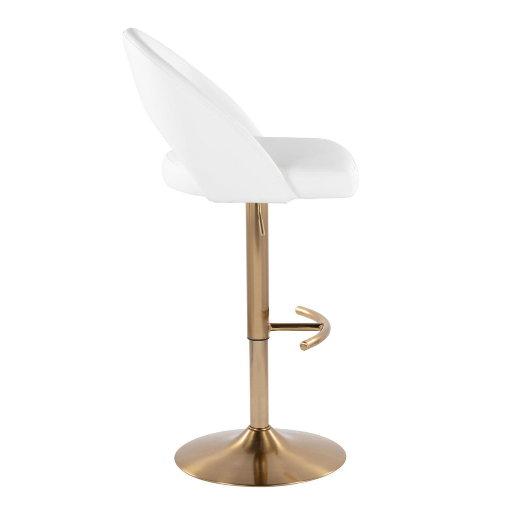 Renee Adjustable Barstool - Set of 2 - Gold Metal, White PU