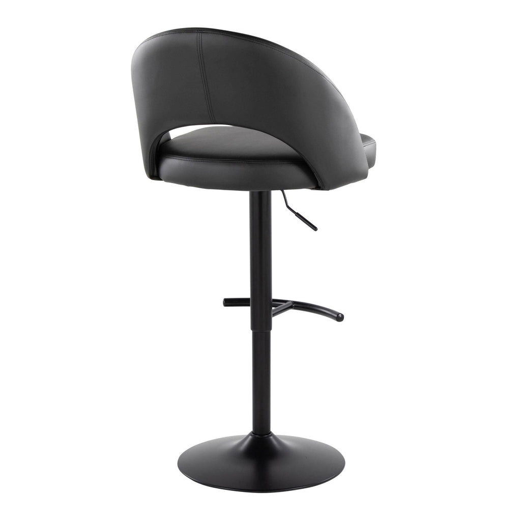 Renee Adjustable Barstool - Set of 2 - Black Metal, Black PU