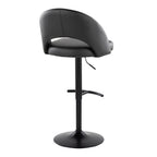 Renee Adjustable Barstool - Set of 2 - Black Metal, Black PU