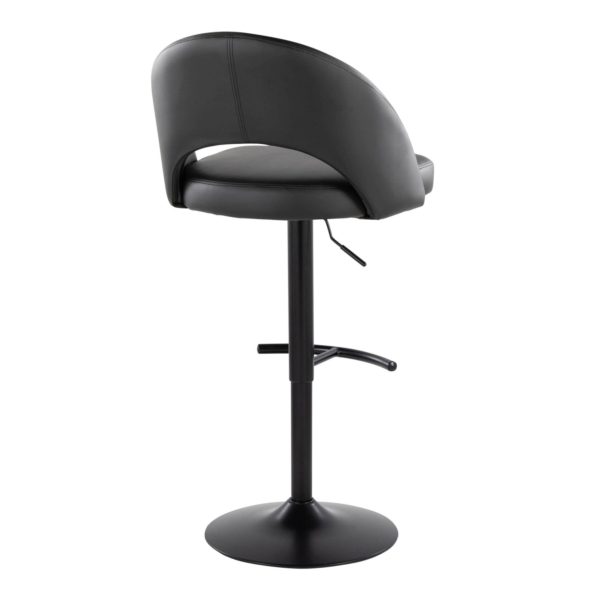 Renee Adjustable Barstool - Set of 2 - Black Metal, Black PU