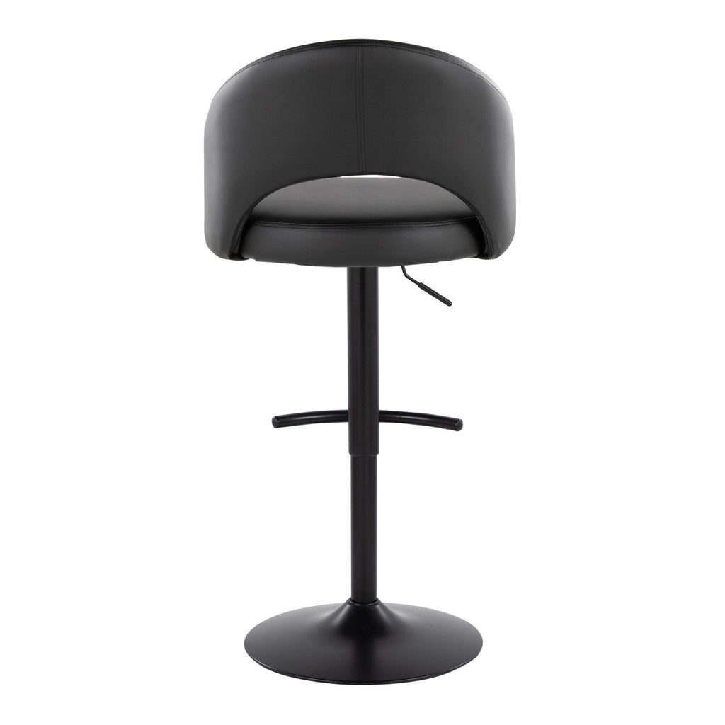 Renee Adjustable Barstool - Set of 2 - Black Metal, Black PU