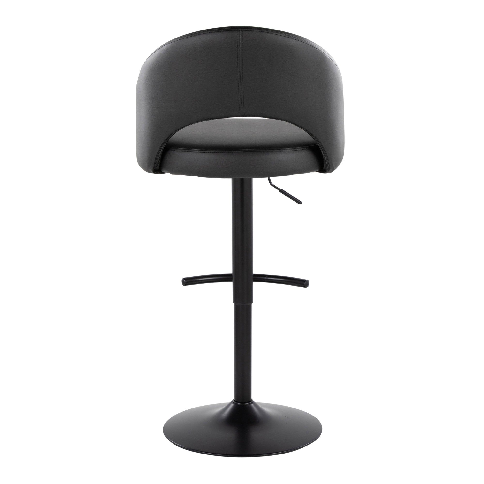 Renee Adjustable Barstool - Set of 2 - Black Metal, Black PU