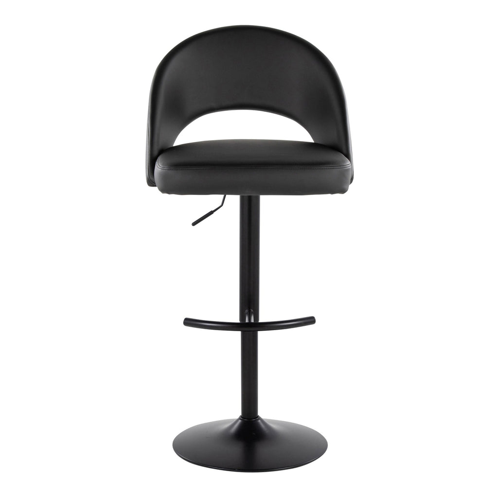 Renee Adjustable Barstool - Set of 2 - Black Metal, Black PU